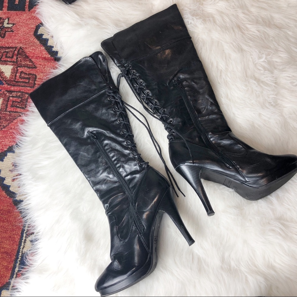 Black knee high heel boots Madeline Stuart